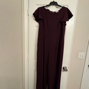Calvin Klein Women's Plum Wide-Leg Jumpsuit with Flutter Sleeves